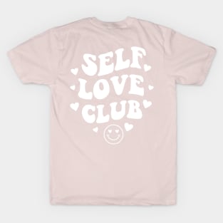 Self Love Club Aesthetic Words on Back Print - Anti Valentines Day White T-Shirt